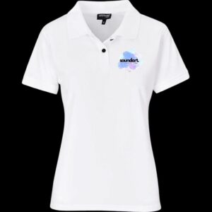 Golf T with pocket-sized logo and slogan on the back