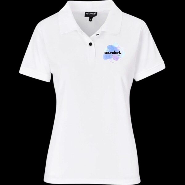 Golf T with pocket-sized logo and slogan on the back